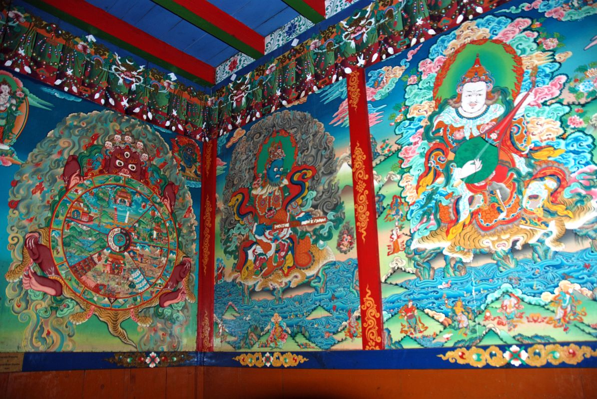 09 Paintings Of Wheel Of Life And Virudhaka, South Blue Guardian King, And Dhritarashtra, East White Guardian King At Tengboche Gompa Entrance